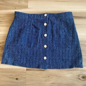 Harper Women's Blue Tweed Button Front Knee Length Skirt Size M Clueless